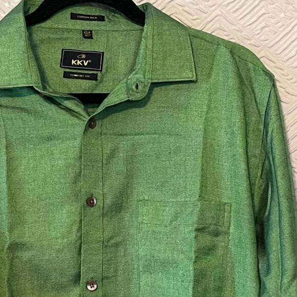 KKV Cotton Rich Comfort Fit Mens LS Button Down Leafy Green Business Casual - Picture 1 of 9